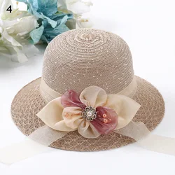 Women Bowknot Straw Hat Wide Brim Sun Hats  Sun Protection Cap  Ladies Panama Caps Outdoor Ribbon Girls Summer Large Brim Hats