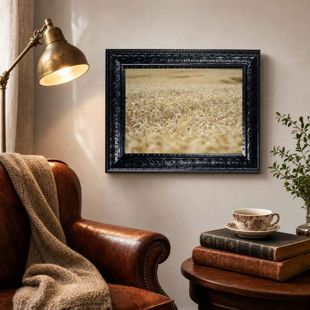 Framed Canvas Wall Art Golden Wheat Field Print, Neutral Rustic Farmhouse Landscape Painting for Living Room Home Wall Decor