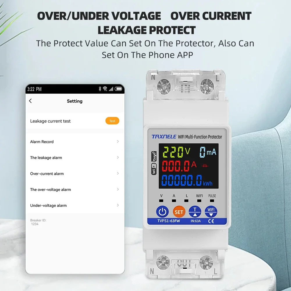 SmartLife TUYA WIFI 63A قطاع دارة أكثر من تحت الجهد حماية الأرض تسرب حامي التتابع التبديل الطاقة كيلوواط ساعة متر