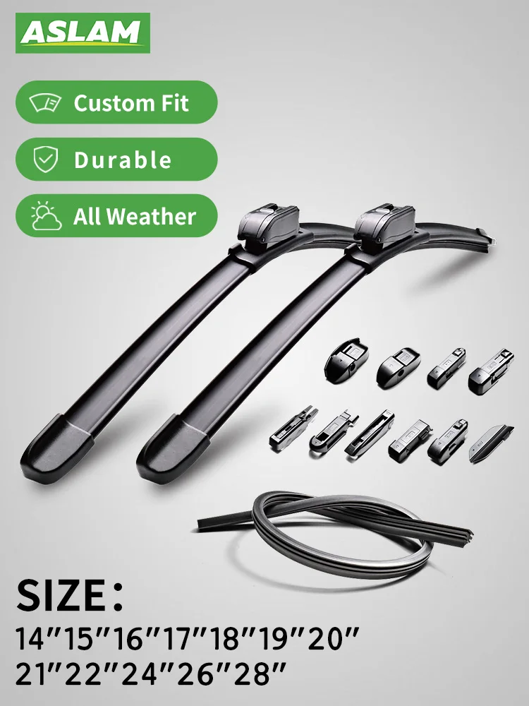 

ASLAM Windshield Wipers All-Season Wiper Blades Multifunctional Adapters and Refills Replaceable Car Accessories Double Service