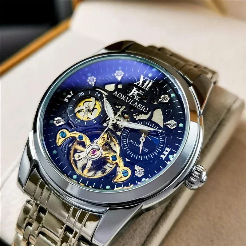 

AOKULASIC Men's Mechanical Automatic Watch Luxury Brand Watches Male Tourbillon Fashion Business Sport Hollow Wristwatch 2023