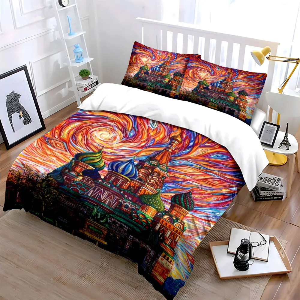 Colorful Cathedral Art Print Set Soft Skin-Friendly Bedding Set Includes 1 Duvet Cover And 2 Pillowcase, Gift