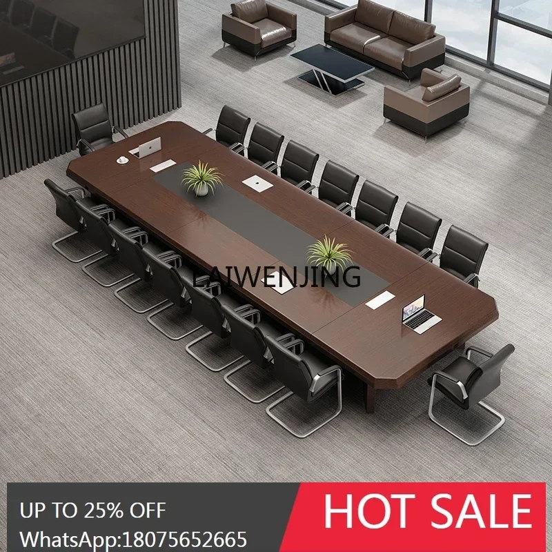 

Длинный прямоугольный стол из цельной древесины из кожи для встреч на несколько человек, ореховый, для тренировок в компании