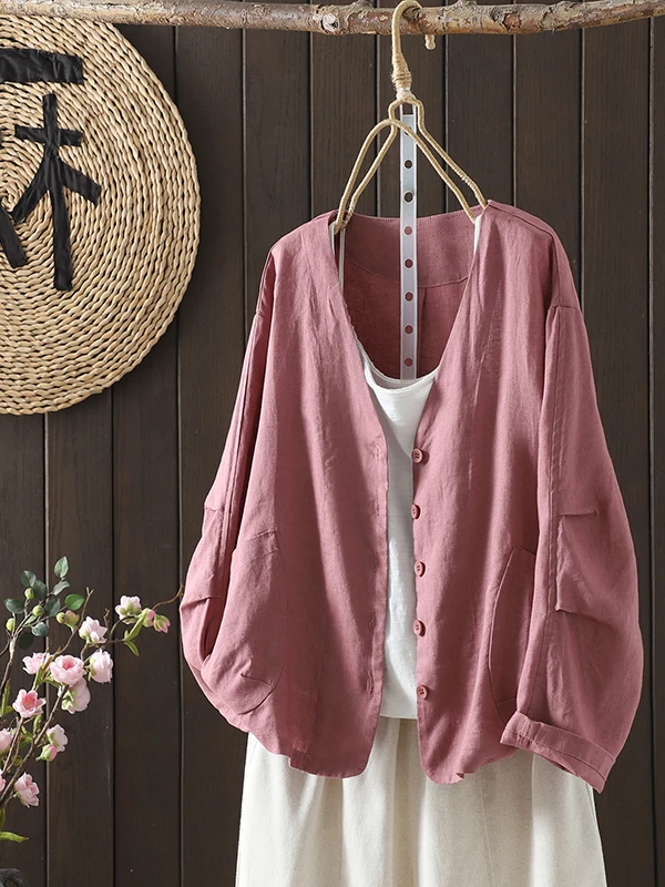 

Женский свободный кардиган из хлопка и льна в стиле ретро с V-Ne Waed, солнцезащитный открытый кардиган, верхняя одежда, топ