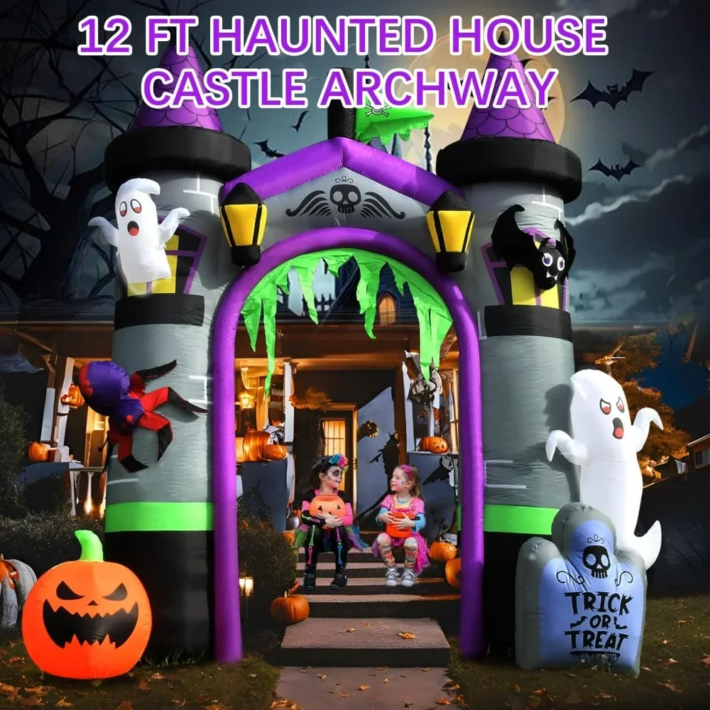 Halloween Inflatables Outdoor Decorations, Spooky Blow Ups Inflatable Halloween Decor Ghost Pumpkin Witch and Archway Inflatable