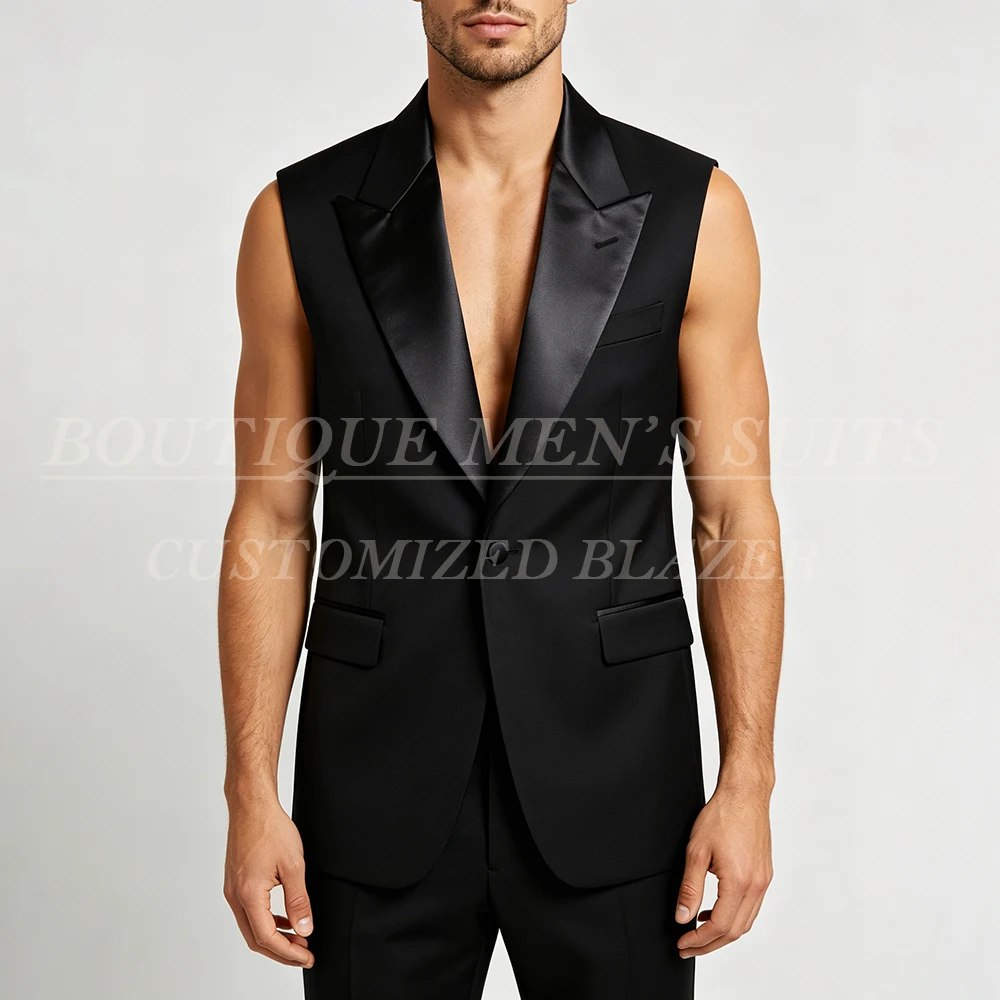 

Black Sleeveless Suits for Men 2026 Bespoke Summer One-Button Slim Fit 2 Piece Jacket Pants Sets Fashion Daily Outerwear