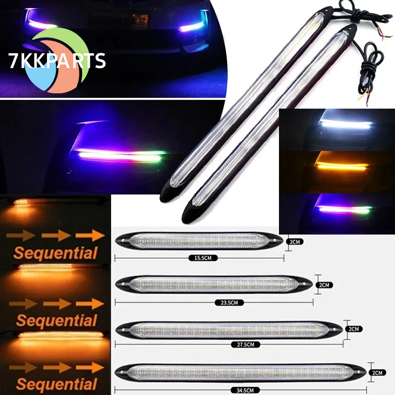 2pcs Daytime Running Lamp Multicolour Flowing LED Strip Turn Signal Lamp Flexible LED For Car/Racing /Daytime /Fog 12V universal