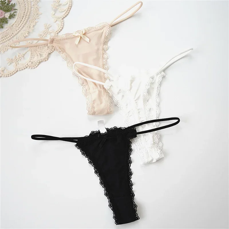 2023 New Thin Sexy Lace Thongs Breathable Women Underwear Low Waist Cotton Lingerie for Women Crotch Bow Panties Seamless Briefs