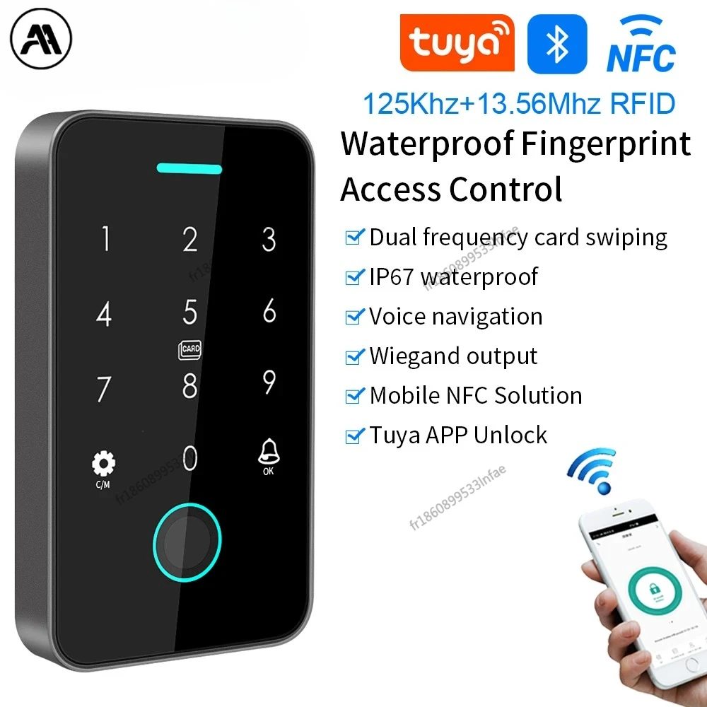 Alles-in-één toegangscontrolesysteem met vingerafdruk en wachtwoord, kaart met dubbele frequentie en Bluetooth, waterdicht voor buiten