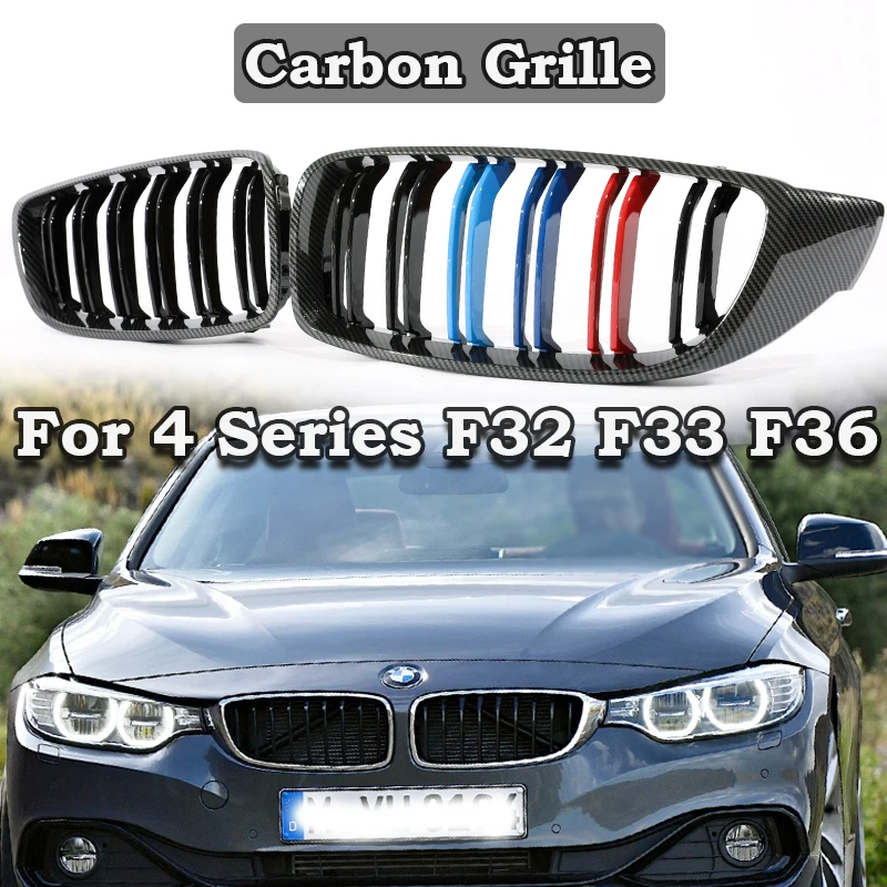 

Передняя решетка радиатора (ноздри) глянцевая черная карбоновая с цветными вставками M для BMW 4 серии Gran F32 F33 F36 F80 F82 2013-2020 420 428i 430