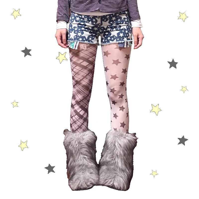 2025 Spring Autumn New Design Y2K Printed Irregular Star Plaid Women's Stockings Japanese Sweet Cute Versatile Tights Ladies