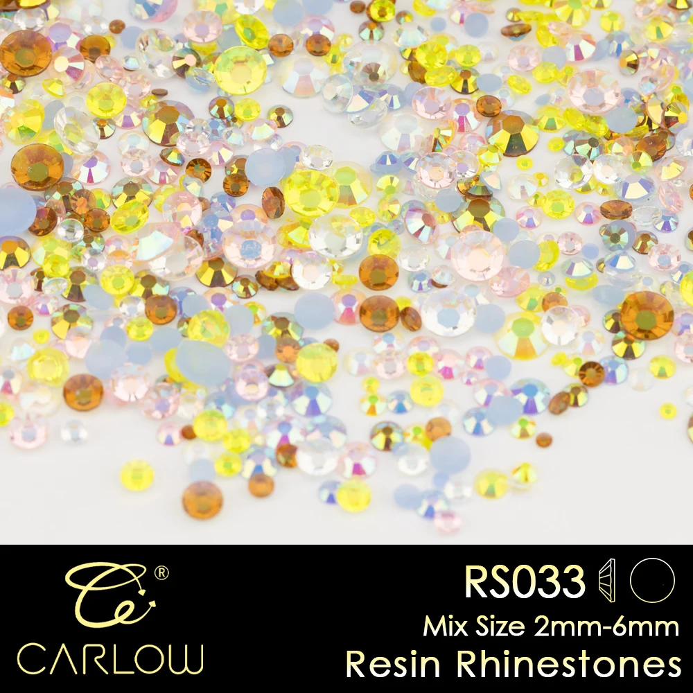 CARLOW Harz-Strasssteine, flache Rückseite, farbige Perlen, gemischte Größen 2mm-6mm, für Basteldekoration, Link Gelb 50g/100g – Detail 3