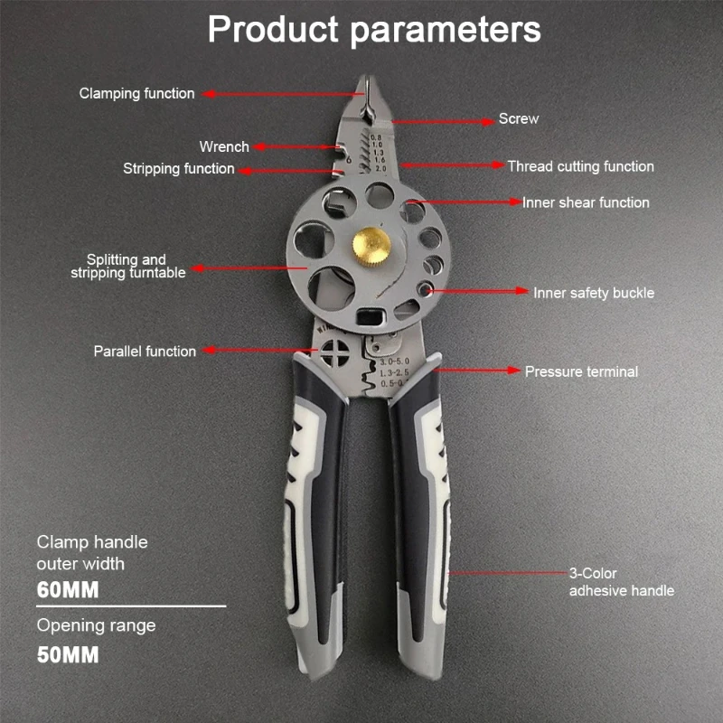 1Pc Professional Multifunctional Stainless Steel Wire Stripper Crimper Cable Cutter Pliers Tool for Electrical Industrial Use