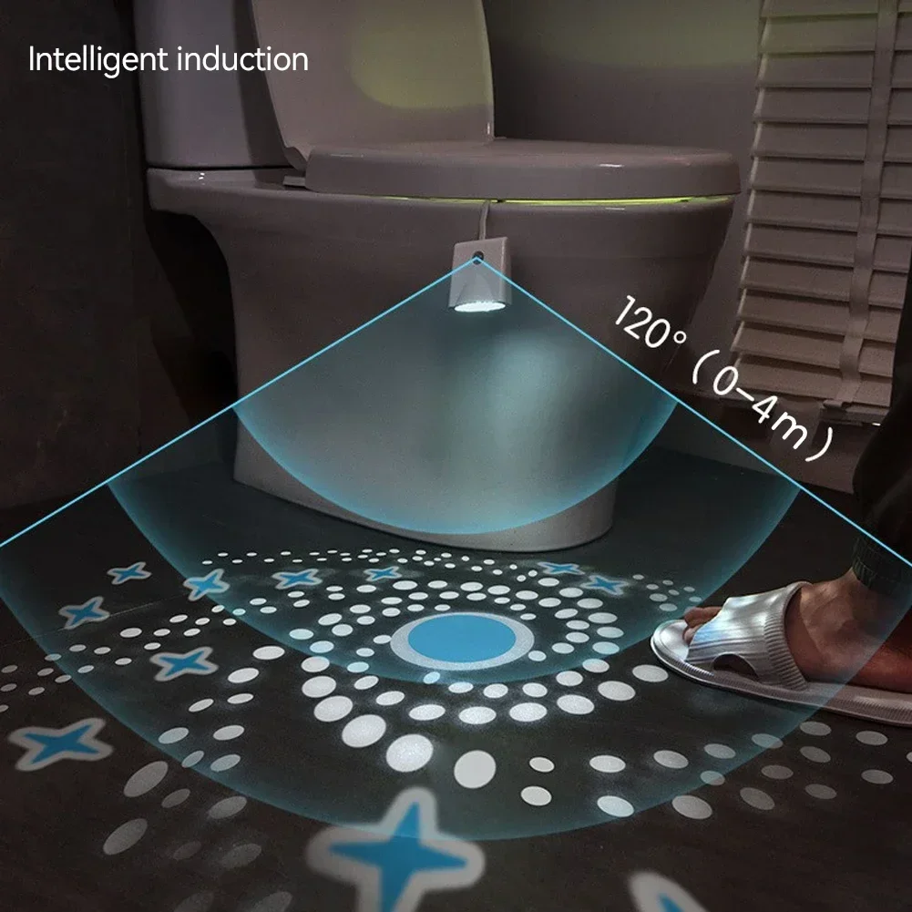 16 Color LED Human Motion Sensing Light Toilet Projection Night Light Intelligent Charging Toilet Waterproof Dimming Light WC