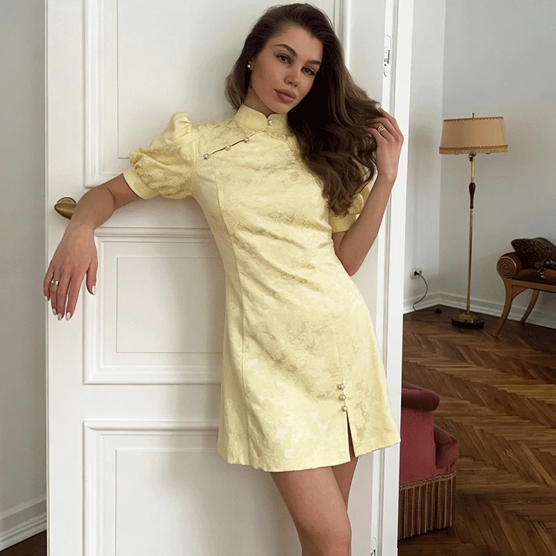 

Tuularose Fashion Printed Dress Women's Summer Solid Short Sleeve Slit Dress Elegant New Commuting Party Women's Casual Dress