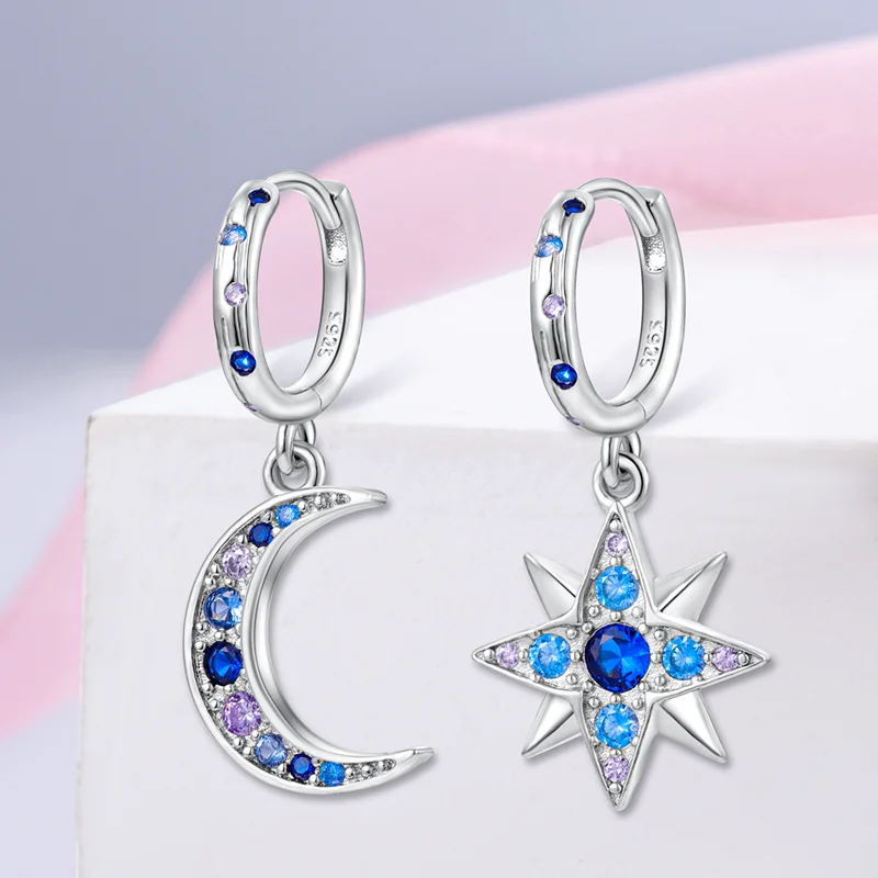 Classic Design 925 Sterling Silver Hoop Earrings Planet Galaxy Sun Moon Fit Teens Women Female Party Drop Earrings Jewelry Gifts view 4