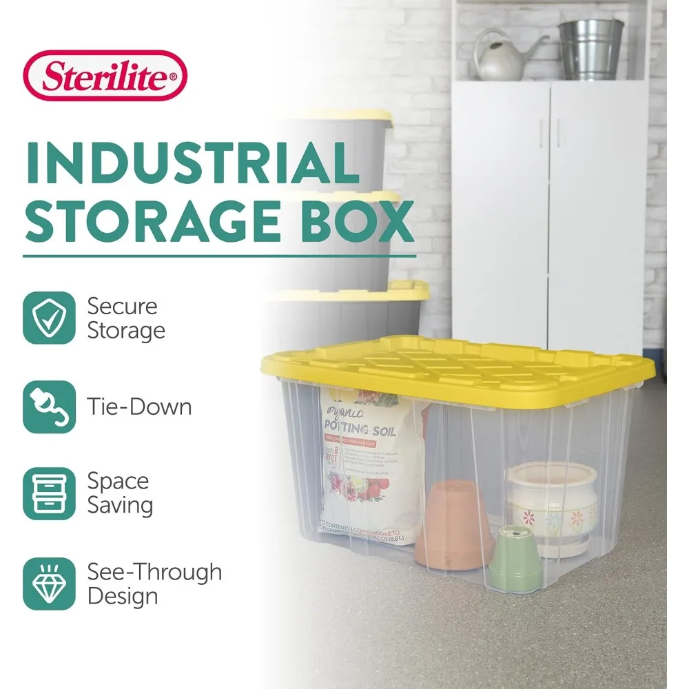 Industrial Storage Box with Lids for Garage, 27 Gallon, 4-Pack
