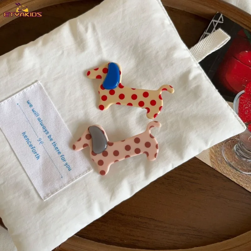 1Pcs Retro Polka Dot Dachshund Dog Hair Clips Cute Animal Duckbill Claw for Baby Girls Side Clip  Photo Props Hair Pin