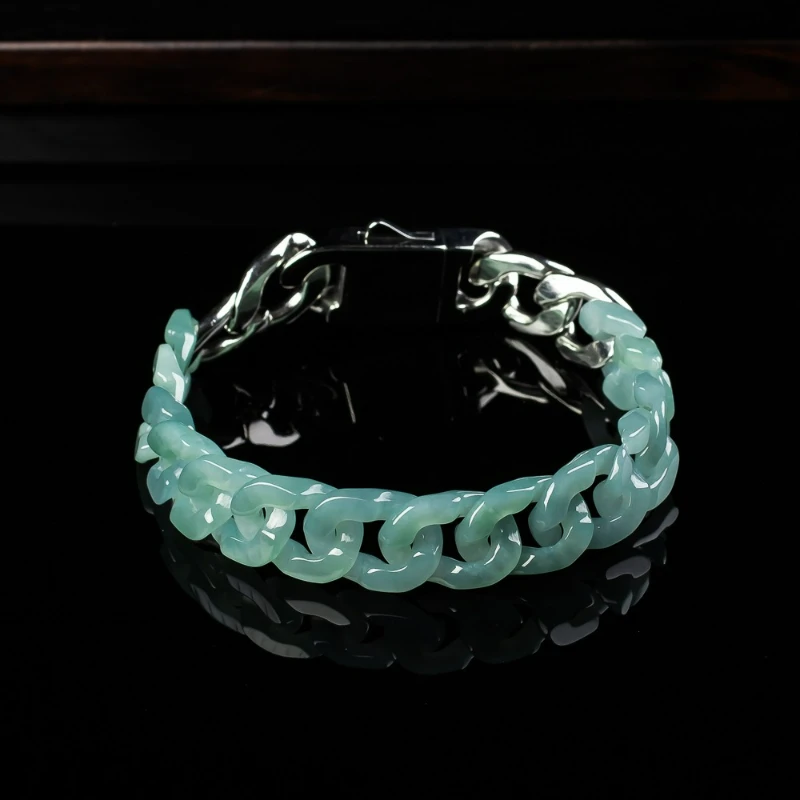 

Натуральный жадеитовый синий водный браслет из титановой стали с пряжкой для мужчин и женщин, пара, персонализированные модные аксессуары, подарки