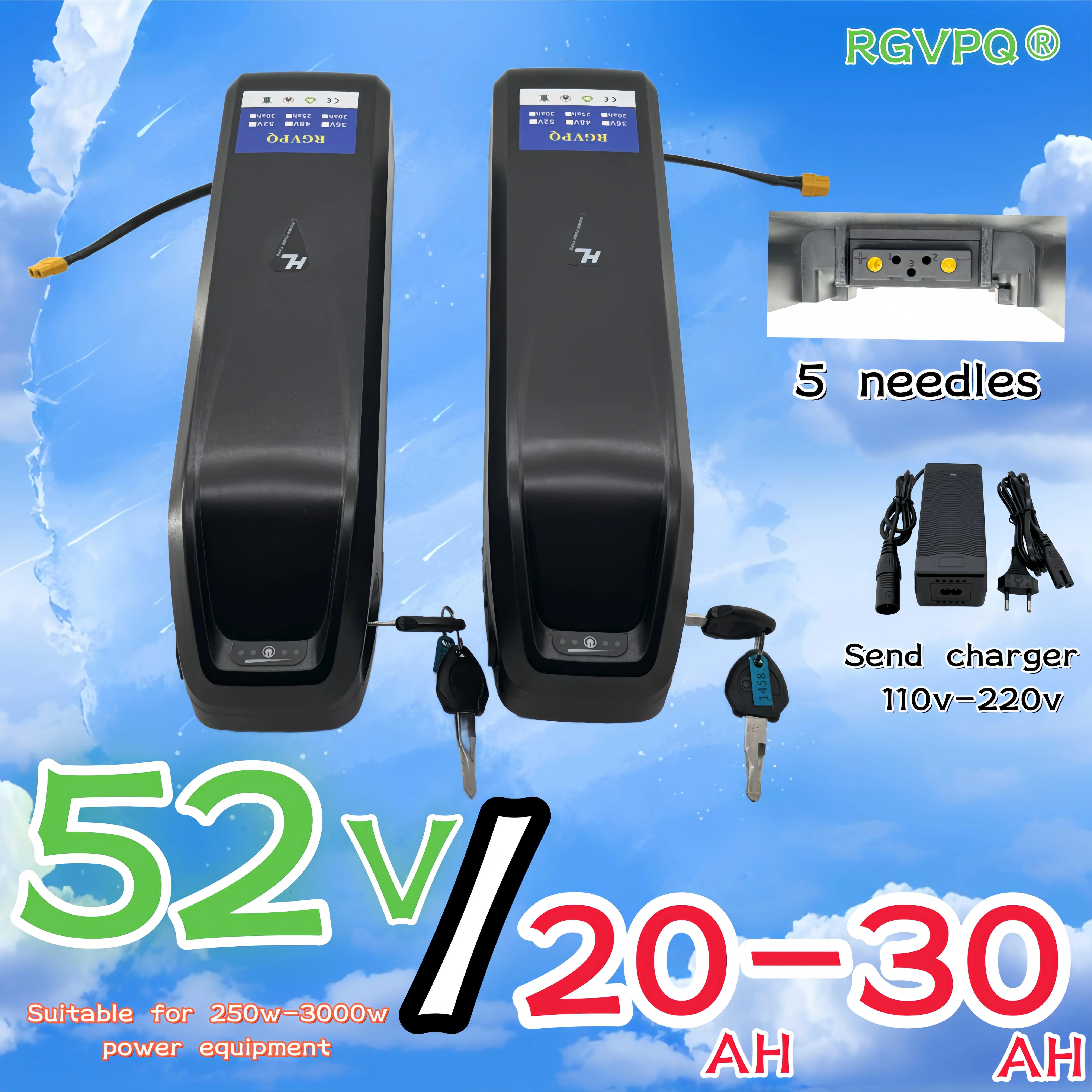 

Hailong 5-pin, 52V20AH capacity, 24 hour fast delivery, suitable for various mountain bikes, power 1000W-2000W