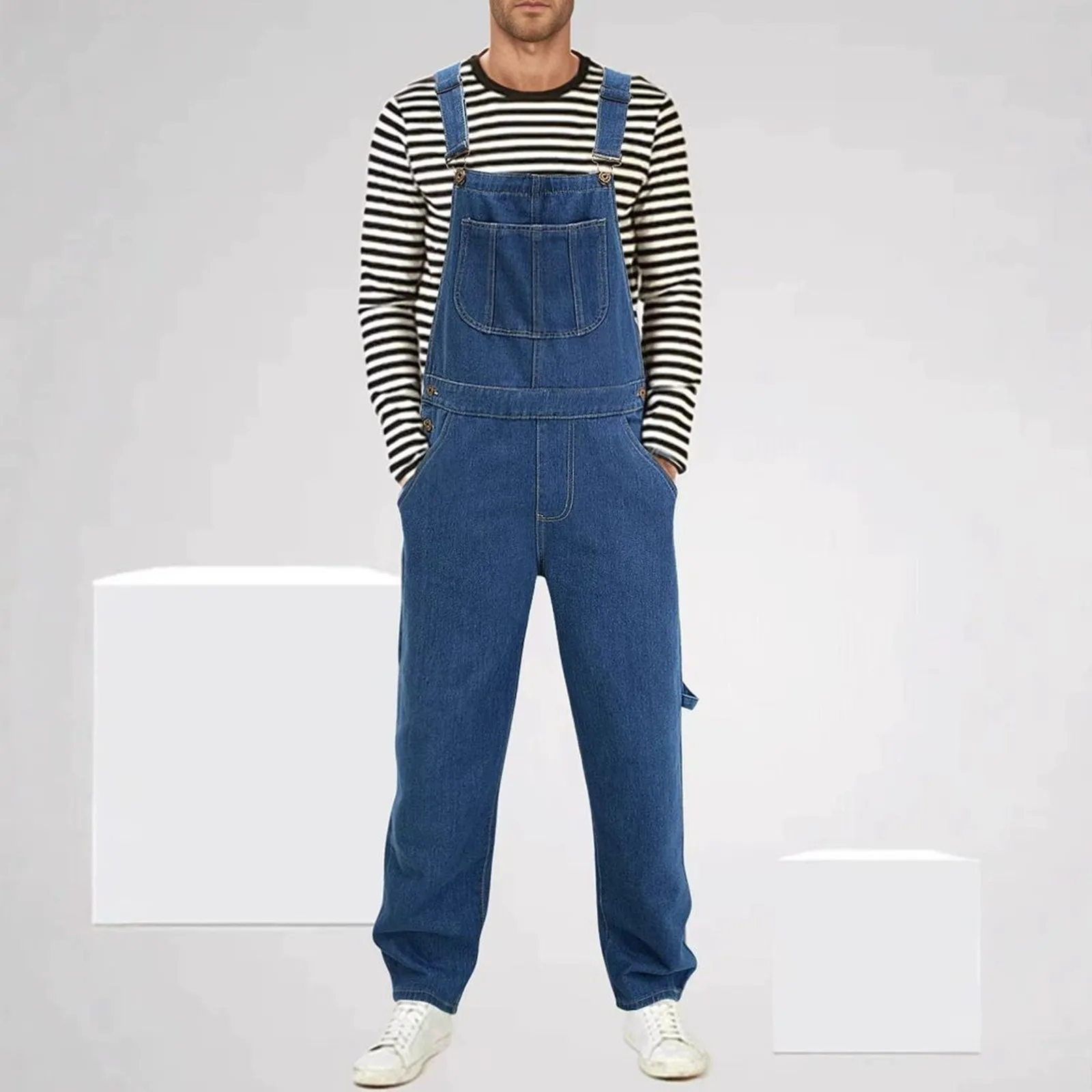 

2025 Men Jeans Jumpsuits Denim Overalls High Waist Pocket One Piece Casual Pencil Pants Punk Washing Streetwear Bodysuit Rompers