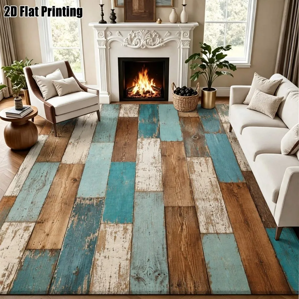 Living Room Rug Layered Fluid Semi Circles Printed Large Rectangular Carpet Soft Celadon Blue Base For Tufted Sofa Floor