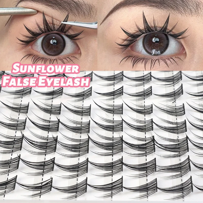 10 Rows Manga Flower False Eyelashes 3D Cluster Natural Fluffy Soft Cross Wispy Eyelash Eyelash Extension Individual Lash Makeup