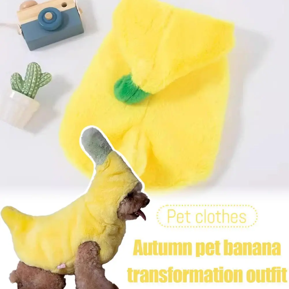 

Warm Banana Transformation Pet Costume for Dogs Cats Autumn Winter Teddy Bear Hoodie Pullover Photoshoot Outfit
