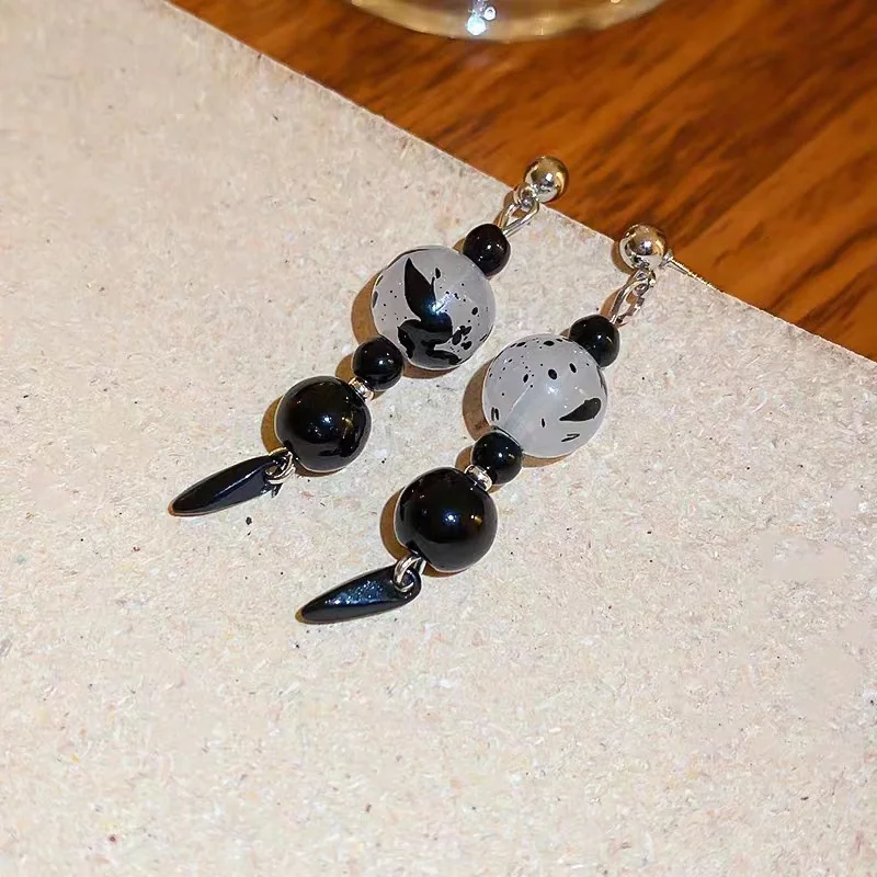 Trending Black Beads Long Tassels Drop Earring Fashion Party Korean Elegant Dangle Earrings Female Jewelry For Woman New