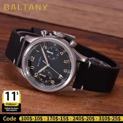 Baltany Military Chronograph Man S5054 Retro Style Quartz Watch Leather Strap Sapphire Glass 5ATM Waterproof Multifunction Watch