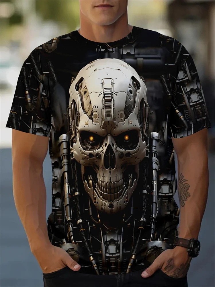 

Trendy Skull 3D Digital Print Punk Classic Outdoor Sports T-Shirts Men Tops Casual Street Running Short Sleeves Graphic T Shirts