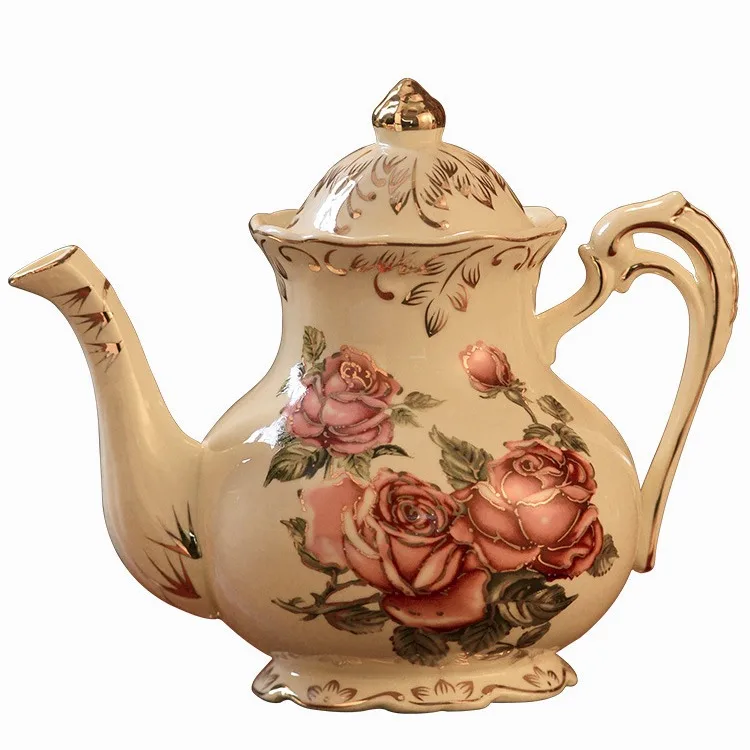 European ceramic coffee pot, retro palace style flower teapot, afternoon tea Kung Fu tea set, household tea maker, hot and cold