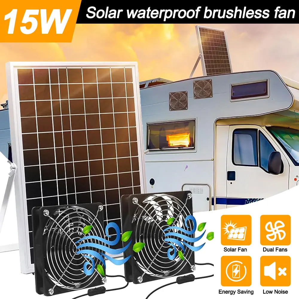 

15W monocrystalline silicon glass solar panel fan RV wagon outdoor camping pet chicken coop ventilation exhaust fan