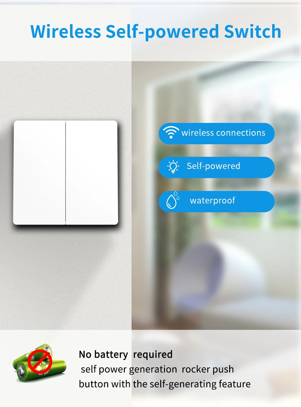 Switch Wireless Remote Controller Waterproof Self-powered Wall Panel Push Button Home Improvement Retrofit Light Switches