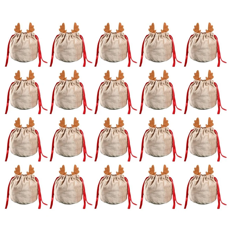 Sacos De Doces De Veludo Com Corda De Desenho, Presente Do Coelho Do Natal, Sacos De Embalagem, Decoração Do Partido, Antlers, 20PCs