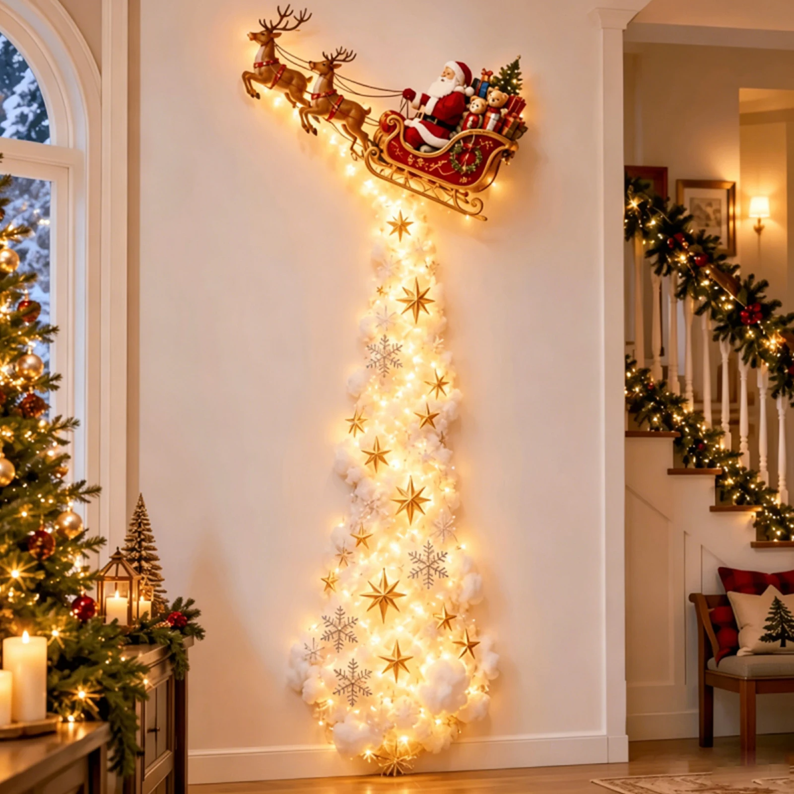 LED Magic Trail Christmas Wall Light Decor Santa Claus Snowman Reindeer Bell Holiday Indoor Xmas Night Lamp