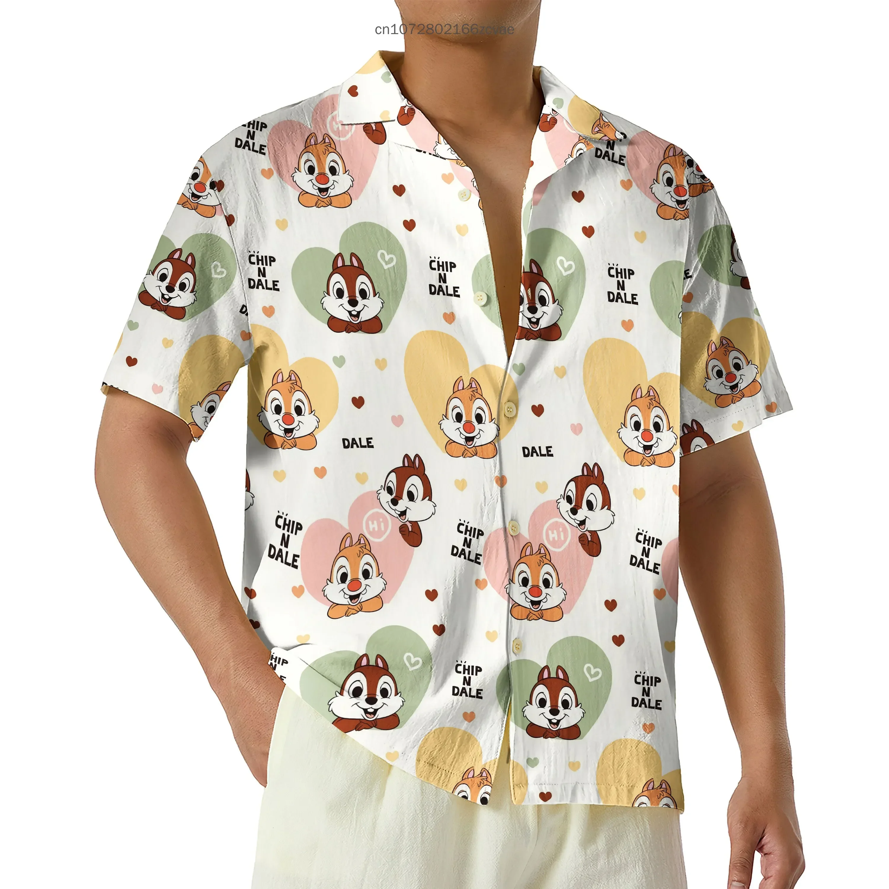 Disney Chip und Dale Chipmunk Hawaii Shirt Herrenmode Sommer Kurzarm Button Down Strand Urlaub Shirt Freizeit hemd