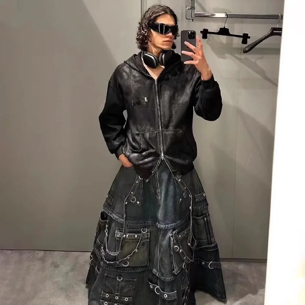 

NIGO MR Men's Skirt Vintage Denim Skirt High Street Trend Punk Style Jeans Pants #NGTOP11357