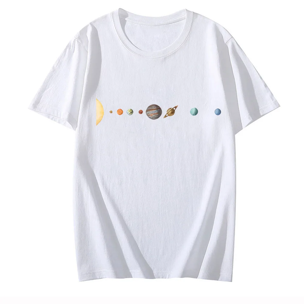 Graphic Printing Universe Planets T Shirt Short Sleeve O-neck Cotton Tee-shirt Summer Casual Retro Tshirt Sudaderas Soft Tops