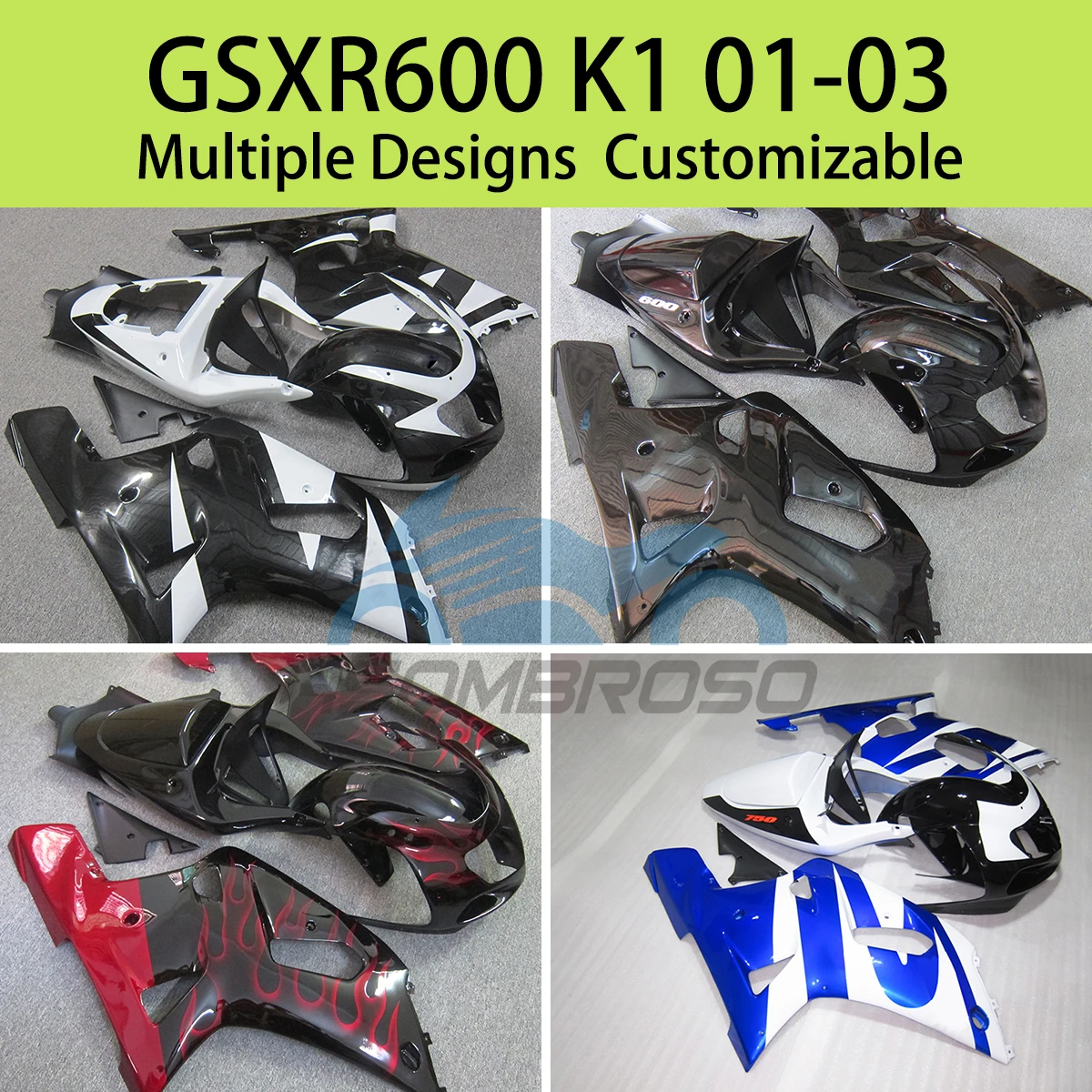 

Для SUZUKI GSXR600 GSXR750 K1 2001 2002 2003 обтекатели мотоцикла GSXR 600 750 01 02 03 комплект обтекателя ABS впрыска