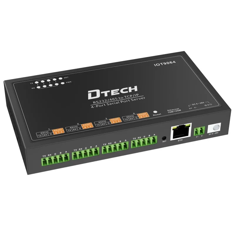 2026 new DTECH IOT9064 RS485 RS232 Serial 4 Ports to 10/100M Ethernet TCP/IP Server