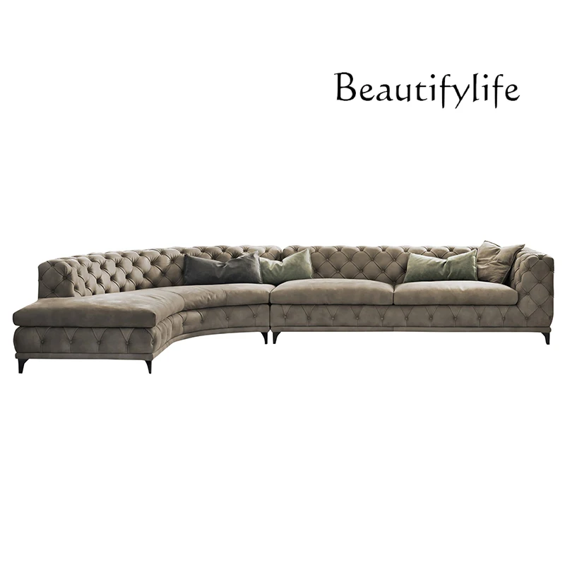 

Nordic Light Luxury Fabric Curved Sofa Living Room Villa Italian Modern Minimalist Corner Leather Sofa