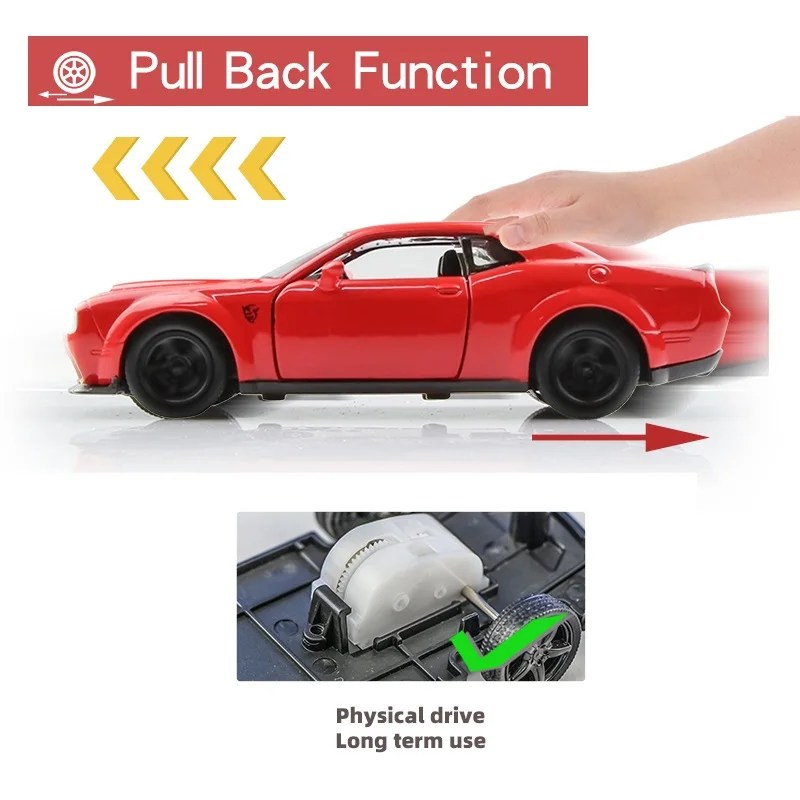 Dodge Challenger SRT Demon Supercar Simulation Diecasts & Toy Vehicles Pull Back & Doors Open RMZ city 1:36 Alloy Car Model