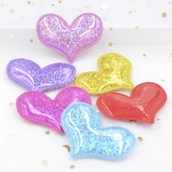 12 pezzi toppe imbottite a forma di cuore glitterate applique in tessuto PU laser per fermagli per capelli fai da te fascia per capelli per ragazza fasce ornamenti accessori