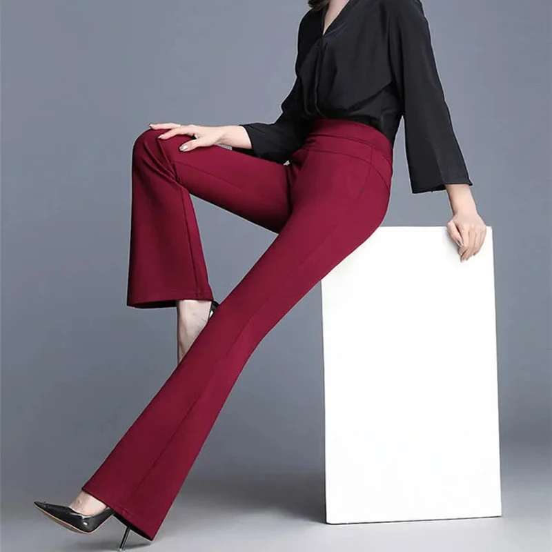 Pantalon slim Stretch évasé pour femme, tenue de bureau élégante, taille haute élastique, pantalon à cloche, longueur cheville, printemps