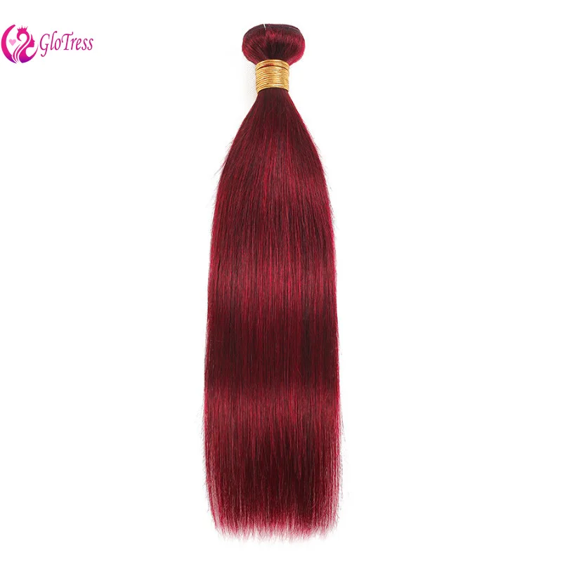 Bundel rambut manusia lurus Burgundy 8-26inci 100g/bundel ekstensi jalinan kain ganda warna Brasil 99j 3 bundel rambut manusia