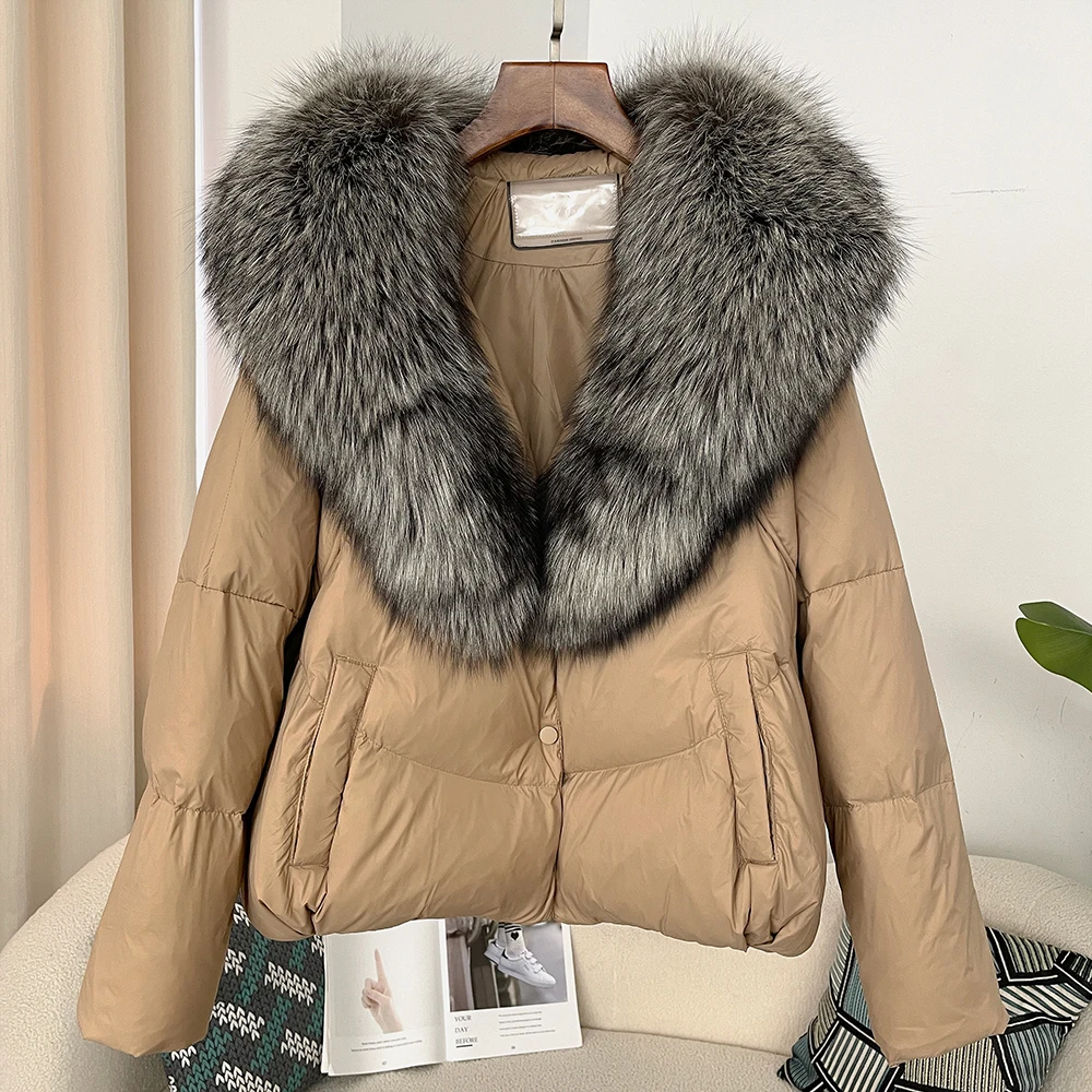 White Duck Down Fur Jacket European Fashion Down Jacket Women Real Fox Fur Coat New Autumn Winter Fur Coat Warm Designer Feather