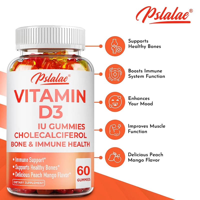 Vitamin D3 5000IU Gummies - Support Brain, Heart, Joint, Bone & Skin Health, Antioxidant, Immunity Boost