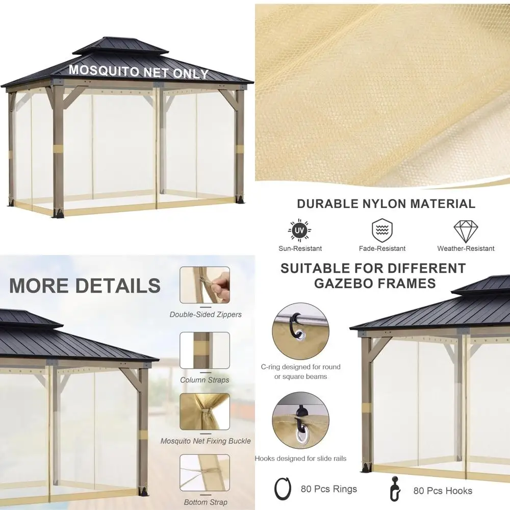 

Universal Mosquito Netting Screen Replacement for Gazebos, 12x14 Feet, 4-Panel Outdoor Patio Screen Walls with Double Zippers, S