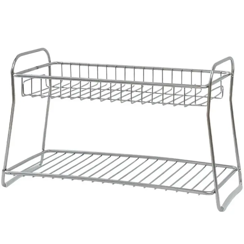 

Stainless steel storage basket Washing table Skin care product storage basket Bathroom wrought iron toilet Double shelf
